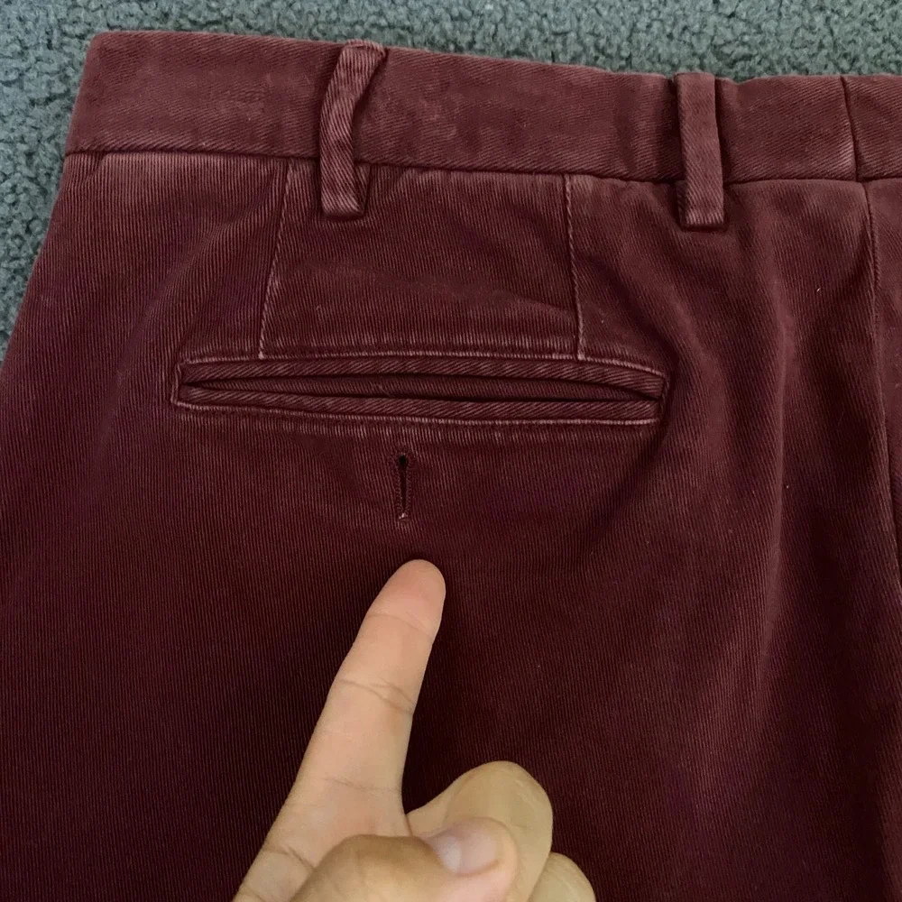 Canali Pants FITS Mens 33x31 Red Chino Trousers Cotton Twill Flat Front Italy